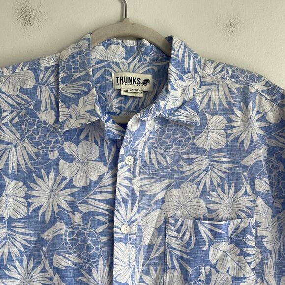 Trunks linen cotton blend turtle Hawaiian print short sleeve shirts sz M - Picture 2 of 6